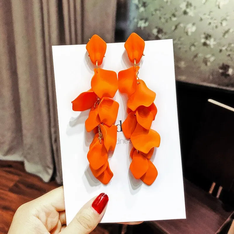 Bohemian Rose Petal Earrings Flower Red Yellow Blue Colors Flower Drop Earrings Long Tassel Earrings Party Wedding Jewelry