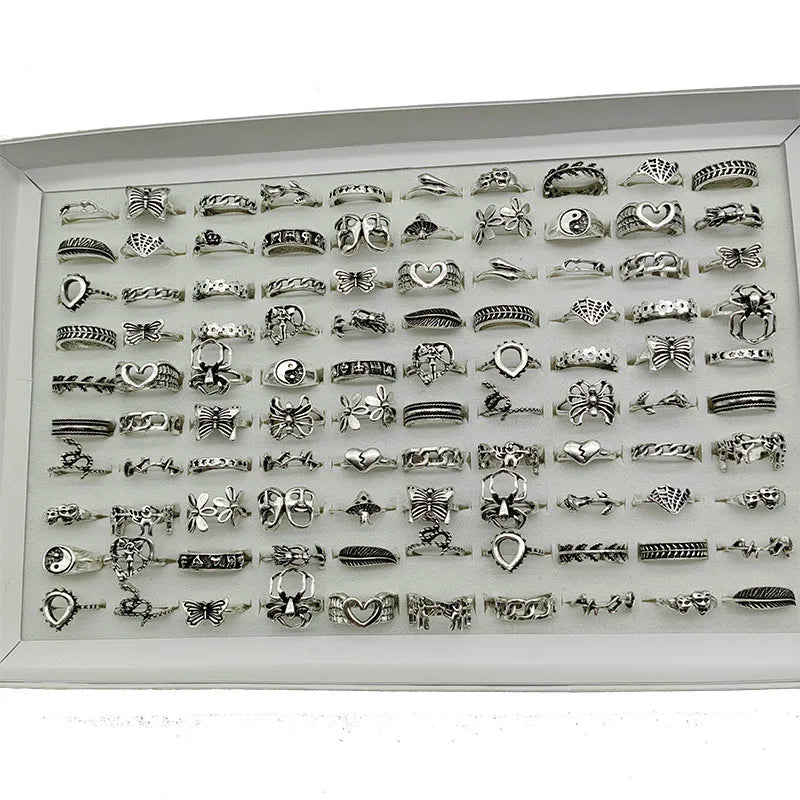 30pcs/Lot Factory Wholesale Alloy Finger Rings For Women HOT New Big Flower Cutout Skull Spider Animal Leaf Love Snake Jewelry