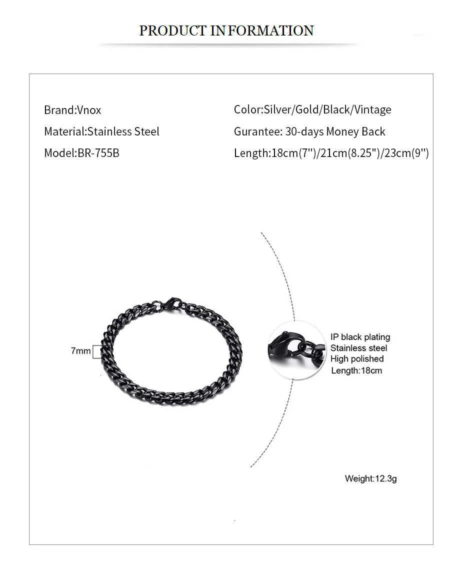 Vnox Mens Simple 3-11mm Stainless Steel Curb Cuban Link Chain Bracelets for Women Unisex Wrist Jewelry Gifts