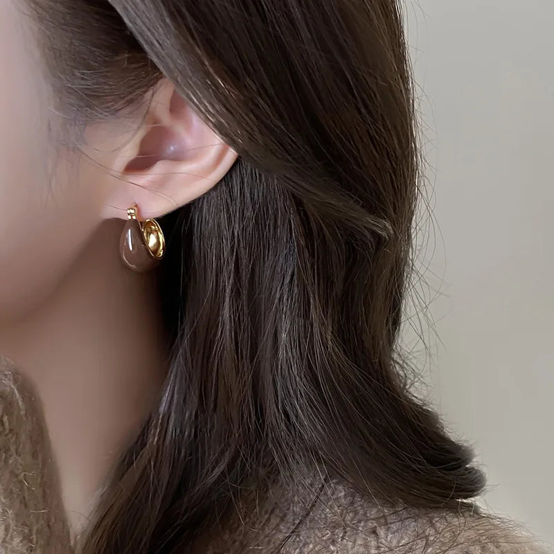 Vintage Dripping Oil U-shaped Earring for Women Simple Hoop Earrings Temperament Personality All-matching Jewelry Female 2024