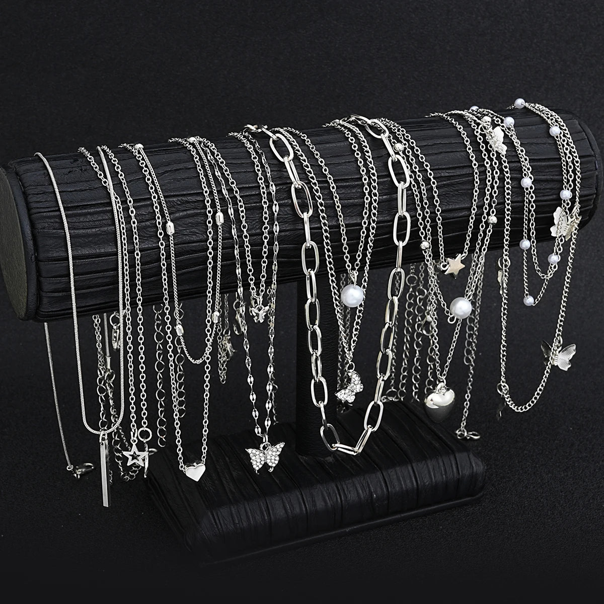 13Pcs/Set Simple Temperament Necklace Set Butterfly Pearl Heart Star Zircon Silver Color Necklace for Women Fashion Jewelry Gift