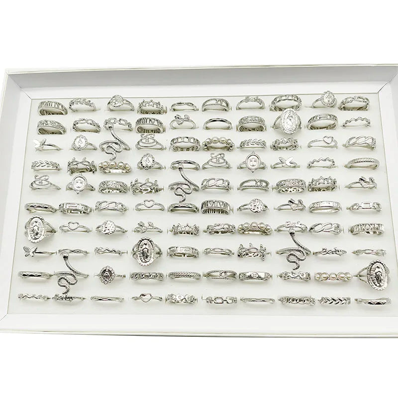 30pcs/Lot Factory Wholesale Alloy Finger Rings For Women HOT New Big Flower Cutout Skull Spider Animal Leaf Love Snake Jewelry