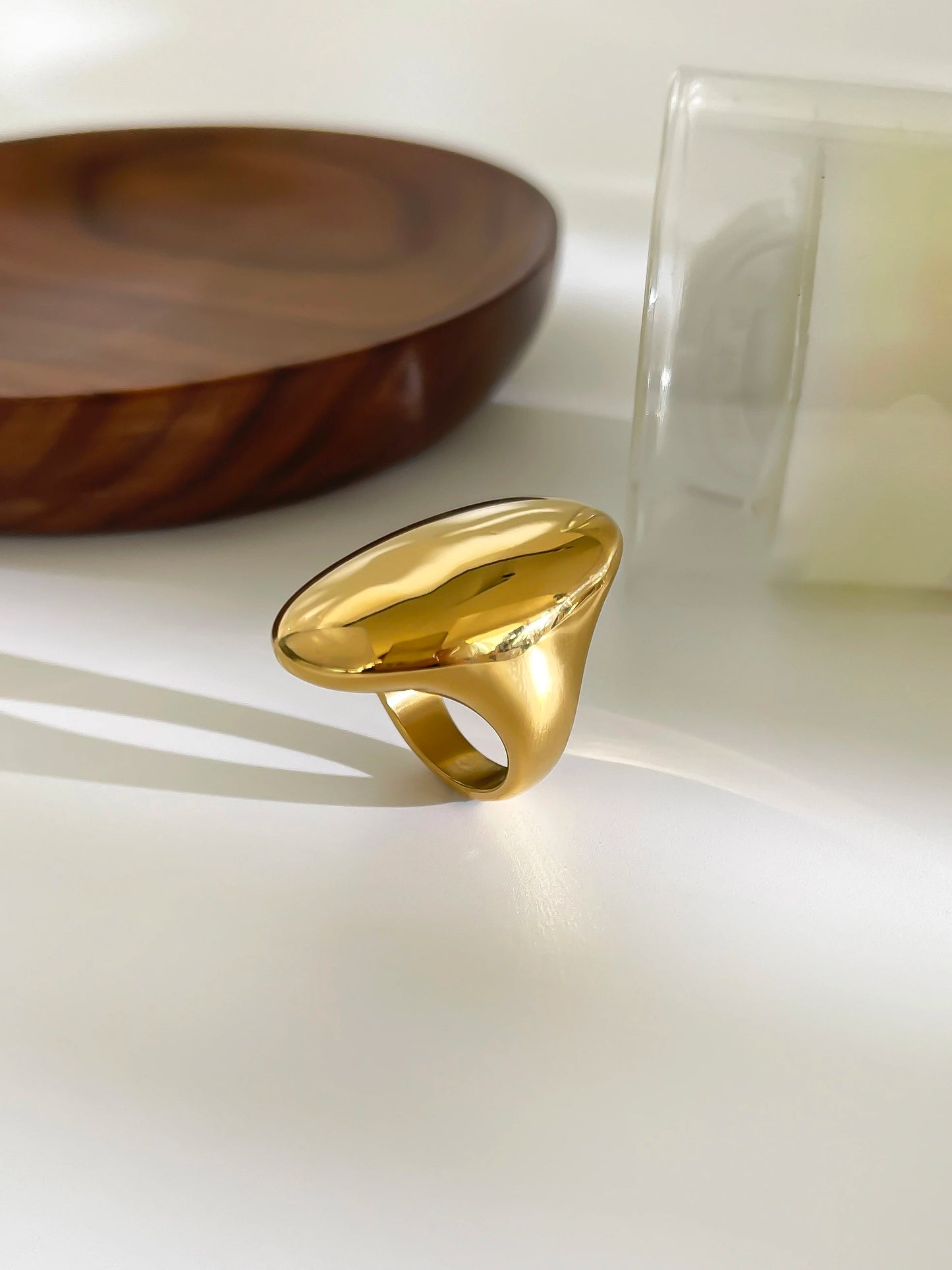 Peri'sbox High Polished Stainless Steel Solid Gold Plated Chunky Dome Full Finger Rings for Women Men Gothic Minimalist Jewelry