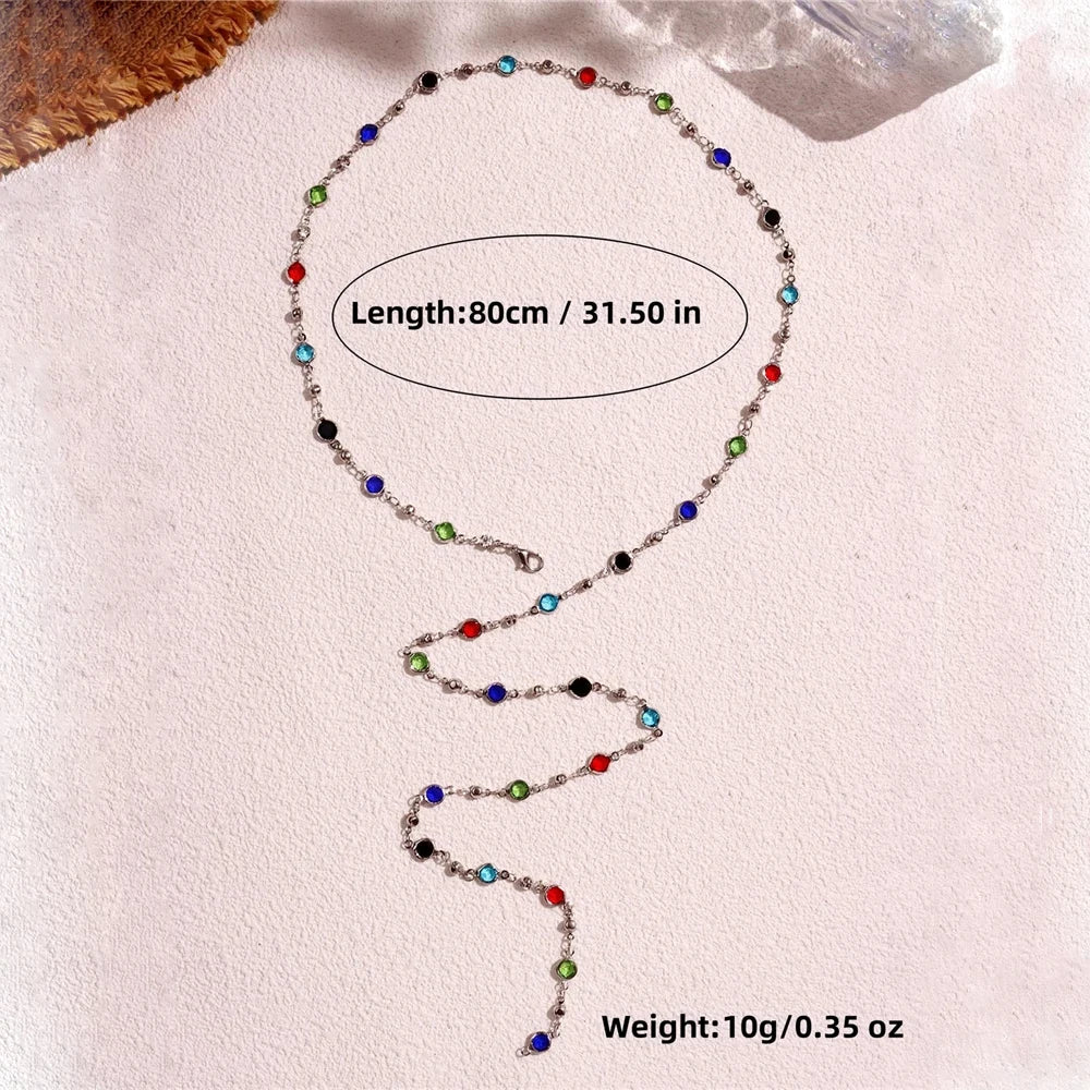 Bohemian Colorful Long Y-Shaped Necklace Metal Collarbone Chain Gold Silver Color Summer Holiday Party Body Jewelry Gifts