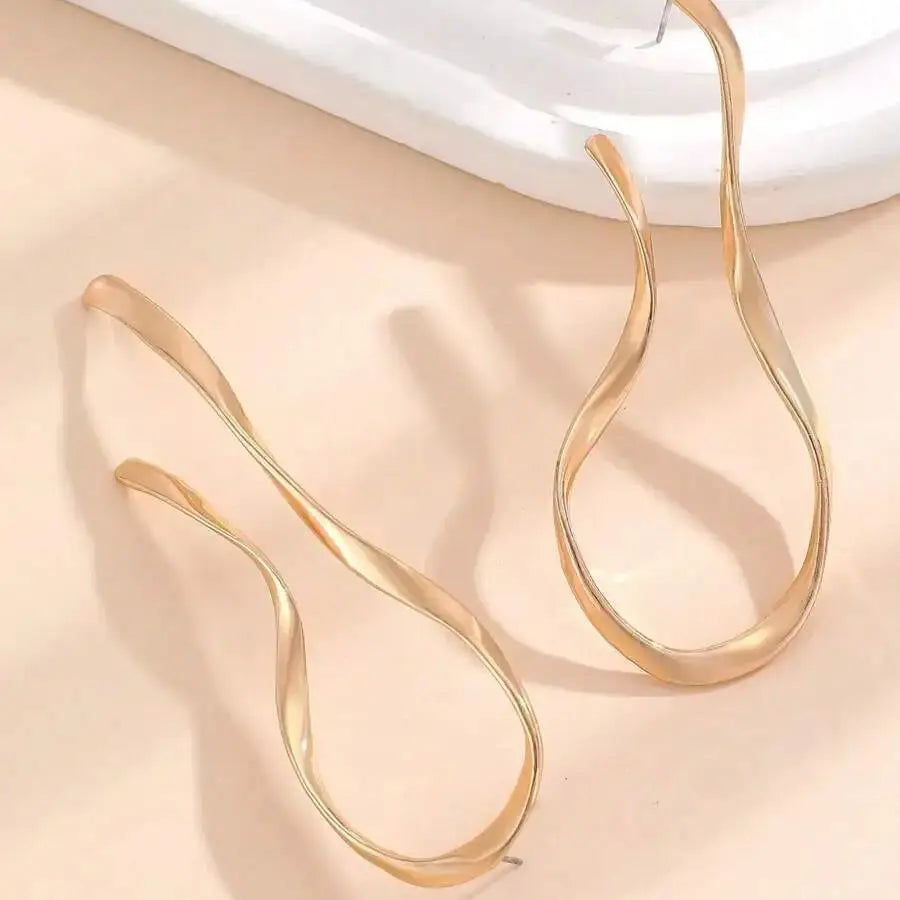 Exaggerated Irregular Geometric Metal Earrings Gold Silver Color Big Dangle Earrings For Women Fashion Minimalist Jewelry