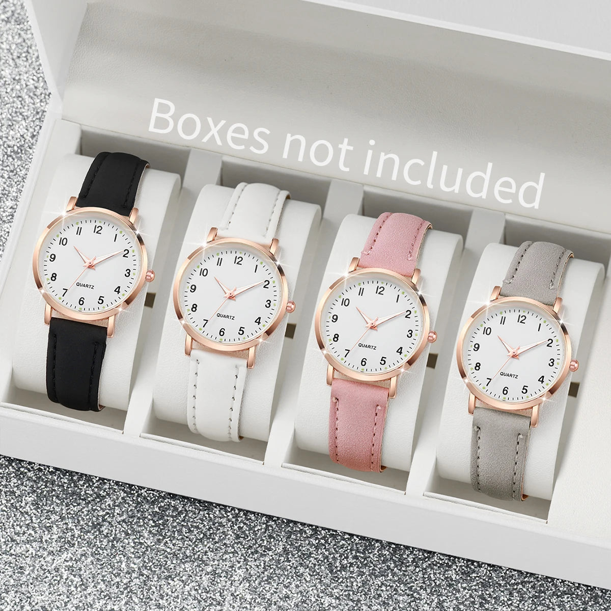 1/3/4/5PCS Fashion Arabic Dial Women Quartz Watch Casual Leather Strap Wristwatch for Girls Clock Gift（Without Box）