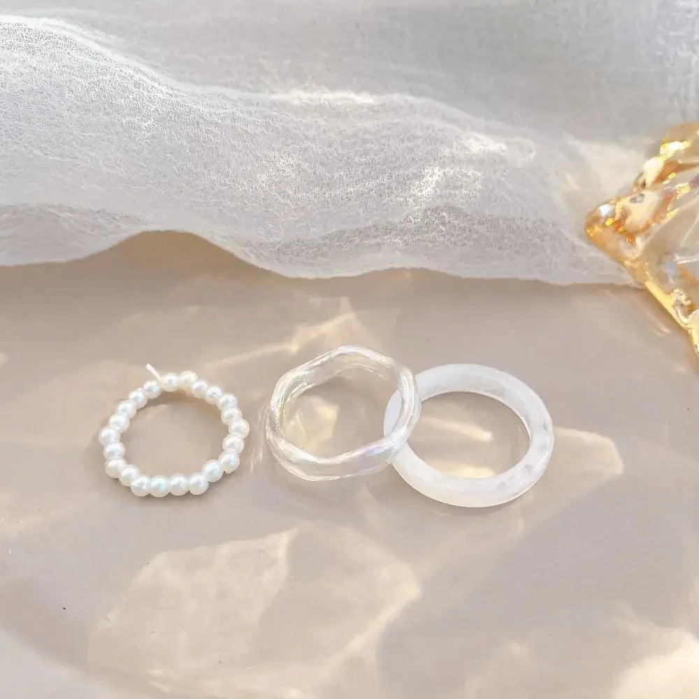 Vegetarian Circle Minimalist Accessories Beads Korean Style Resin Ring Women Pearl Ring Set Popular Accessories Party Favors