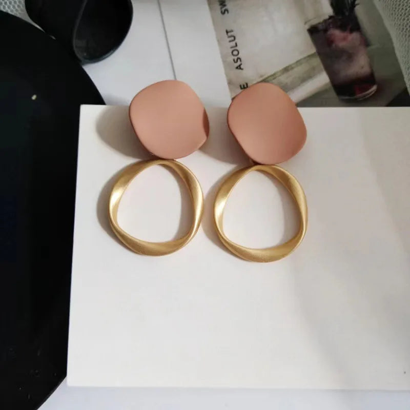 Brown Geometric Round Dangle Earings Vintage Matte Drop Earrings For Women Female Daily Life Ear Jewelry Girl Student Gifts