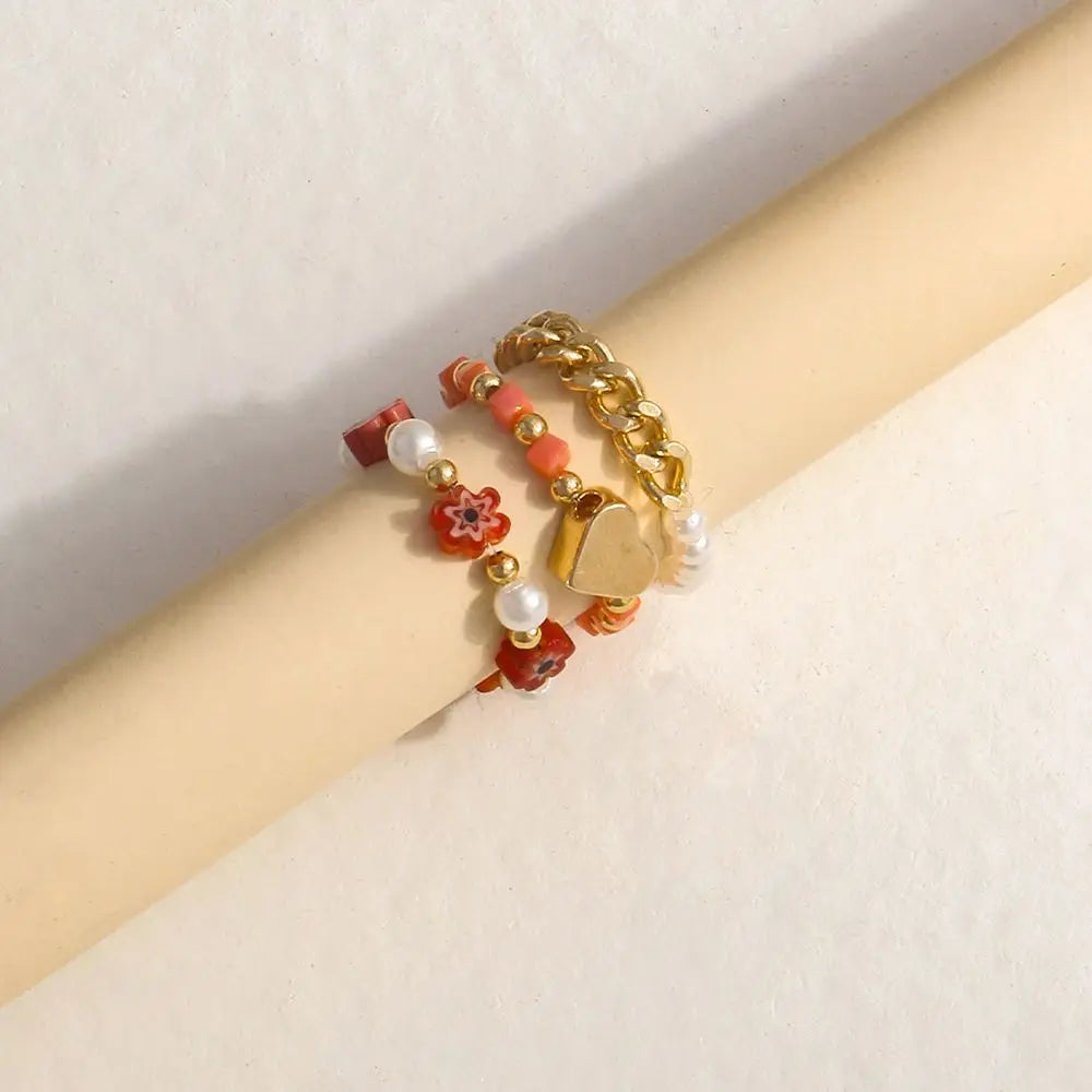 Vegetarian Circle Minimalist Accessories Beads Korean Style Resin Ring Women Pearl Ring Set Popular Accessories Party Favors
