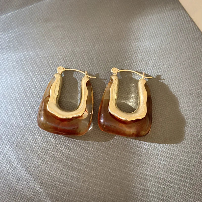 Vintage Dripping Oil U-shaped Earring for Women Simple Hoop Earrings Temperament Personality All-matching Jewelry Female 2024