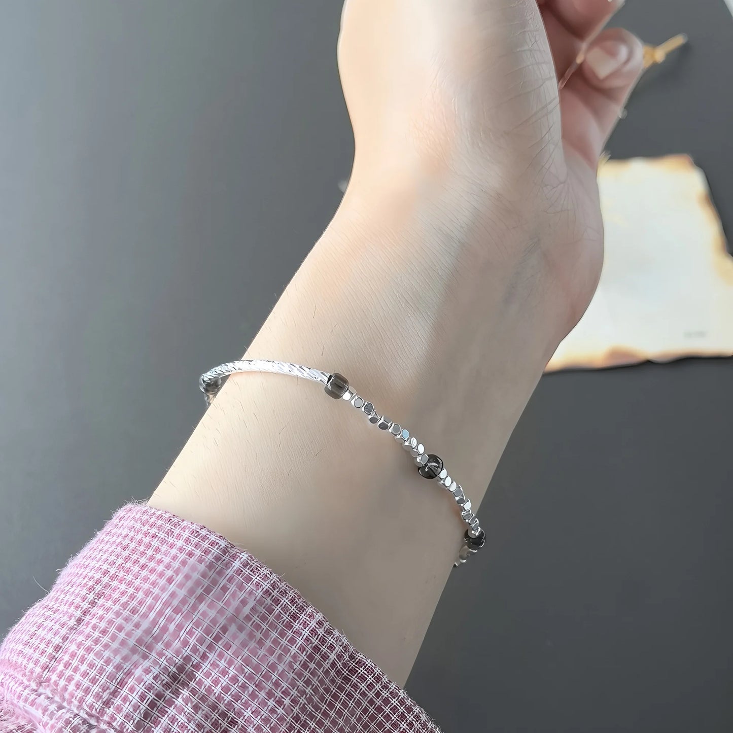 VENTFILLE 925 Sterling Silver Line Extremely fine Bracelet for Women Love Haert Bead Korean Ins Sweet Jewelry Gift