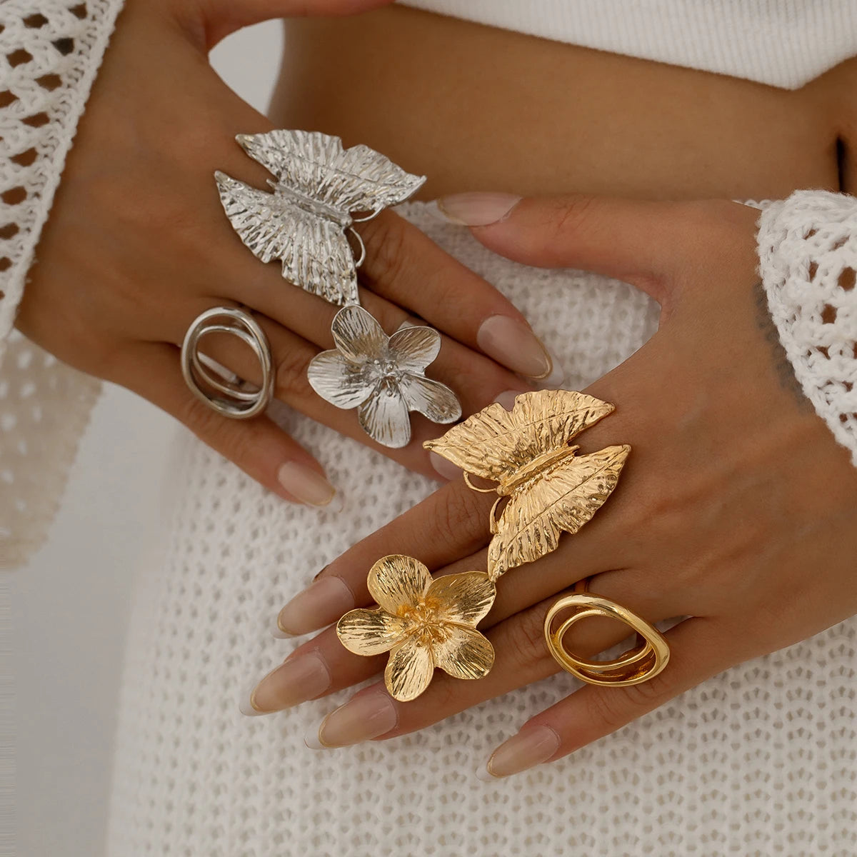 Ingemark 5 Styles Creative Boho Metal Butterfly Flowers Ring for Women Fashion Statement 2025 Adjustable Finger Ring Wed Jewelry