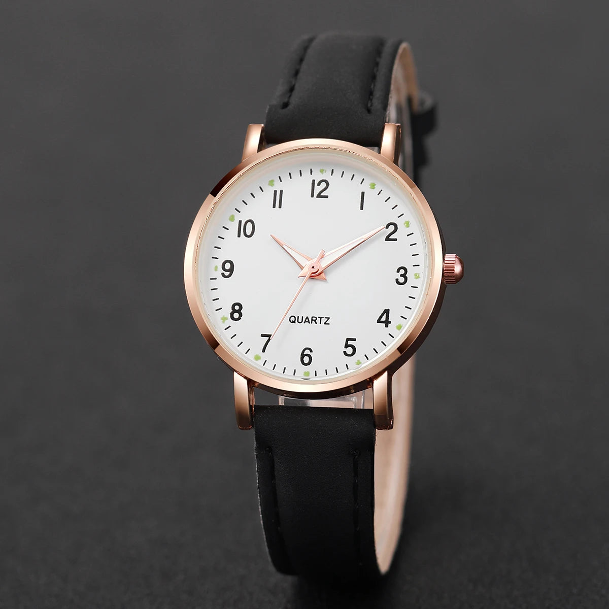 1/3/4/5PCS Fashion Arabic Dial Women Quartz Watch Casual Leather Strap Wristwatch for Girls Clock Gift（Without Box）