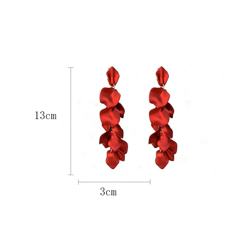 Bohemian Rose Petal Earrings Flower Red Yellow Blue Colors Flower Drop Earrings Long Tassel Earrings Party Wedding Jewelry