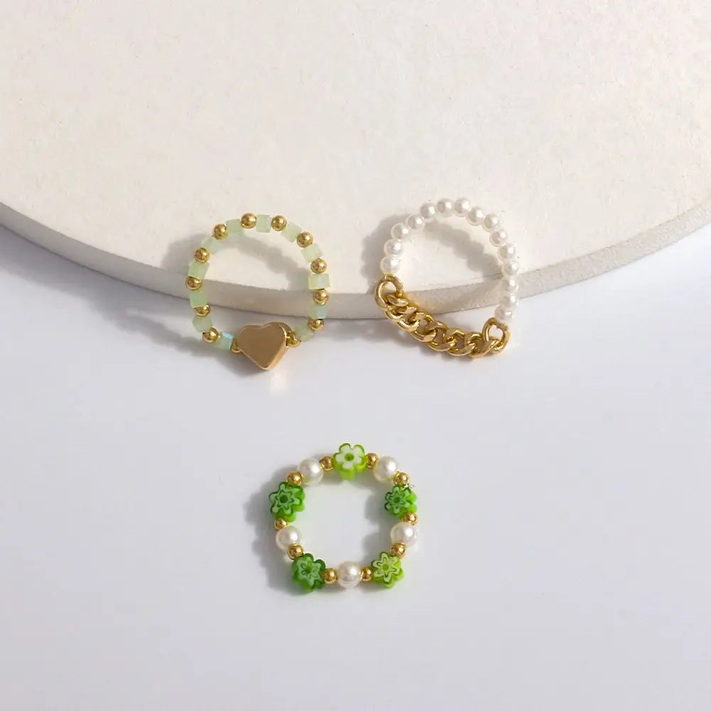 Vegetarian Circle Minimalist Accessories Beads Korean Style Resin Ring Women Pearl Ring Set Popular Accessories Party Favors