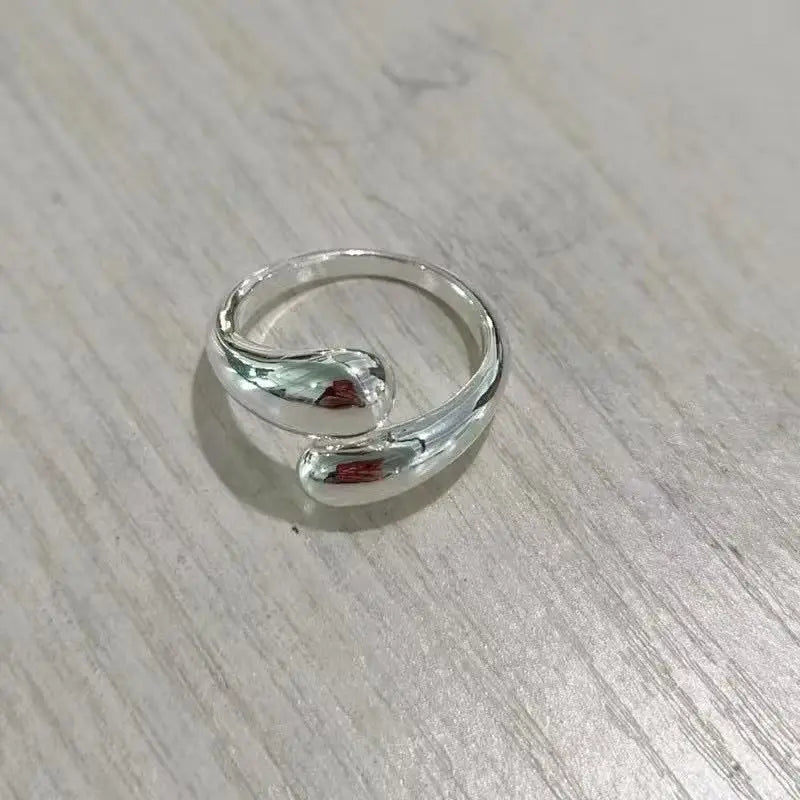 Stainless Steel Smooth Double Ball BeadsRings For Woman Open Gold ColorGeometric Wedding Couple RingsAesthetic Jewelry Gift