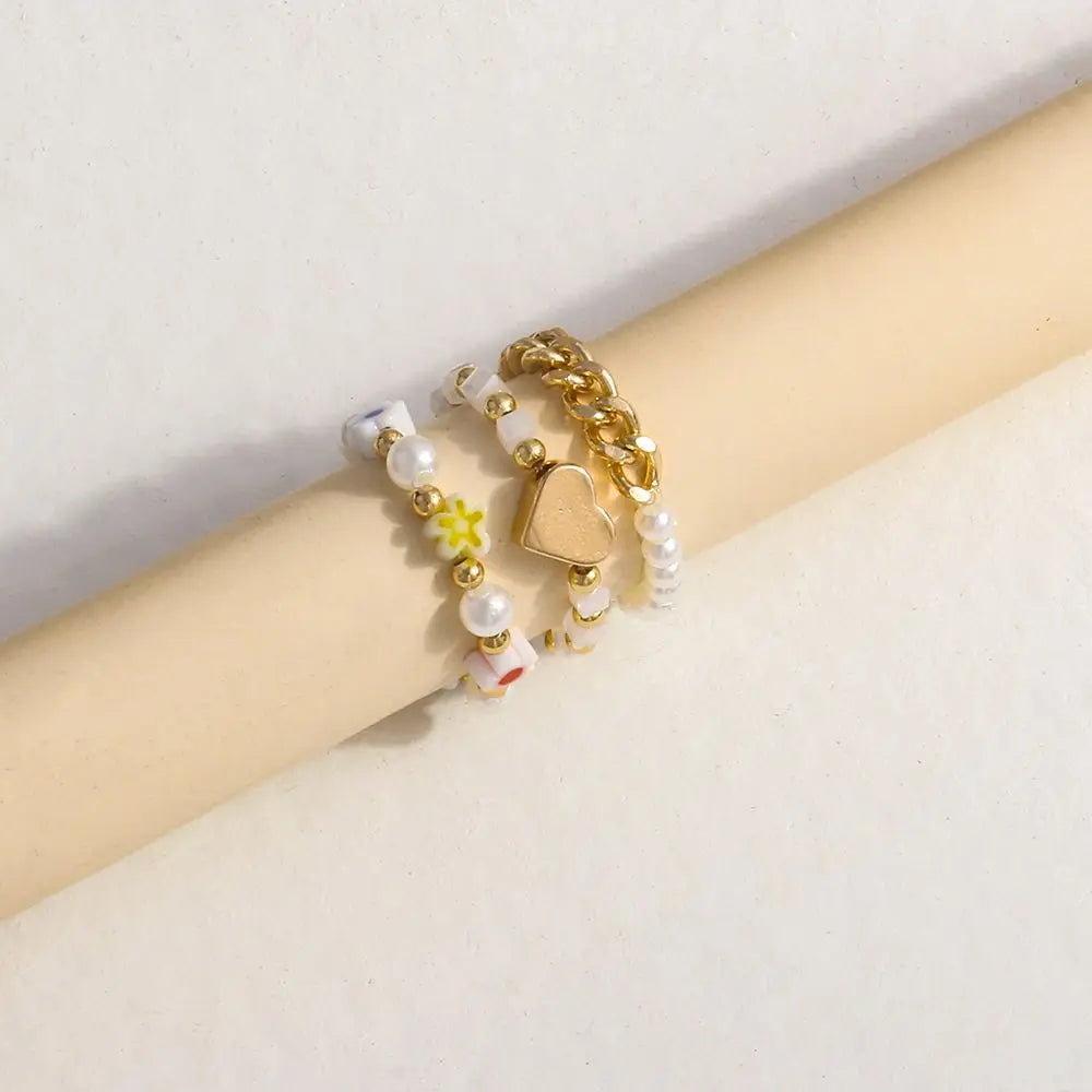 Vegetarian Circle Minimalist Accessories Beads Korean Style Resin Ring Women Pearl Ring Set Popular Accessories Party Favors