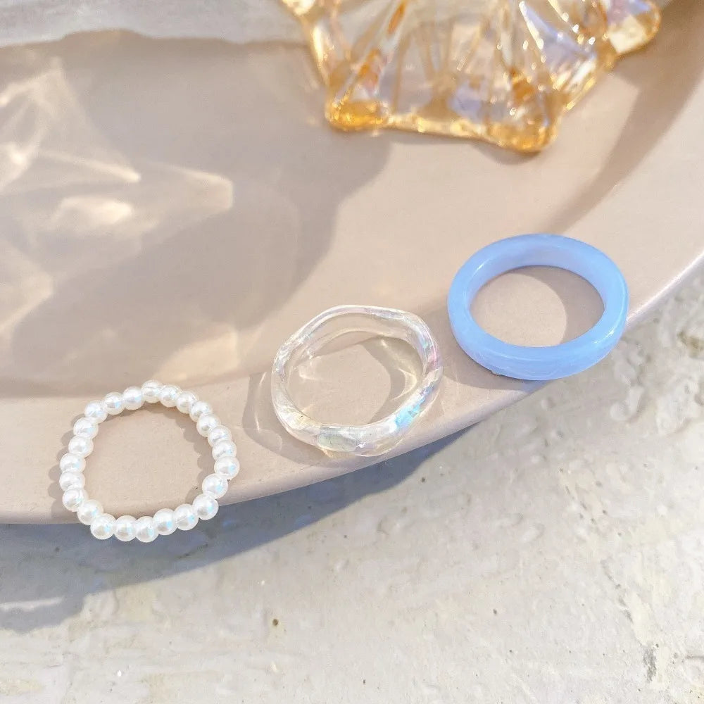 Vegetarian Circle Minimalist Accessories Beads Korean Style Resin Ring Women Pearl Ring Set Popular Accessories Party Favors