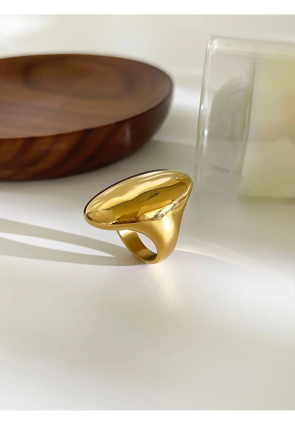Peri'sbox High Polished Stainless Steel Solid Gold Plated Chunky Dome Full Finger Rings for Women Men Gothic Minimalist Jewelry
