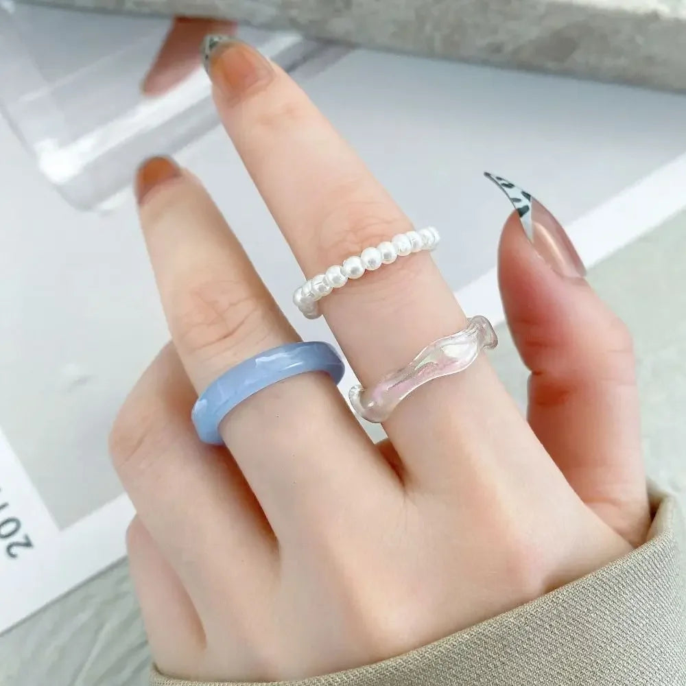 Vegetarian Circle Minimalist Accessories Beads Korean Style Resin Ring Women Pearl Ring Set Popular Accessories Party Favors