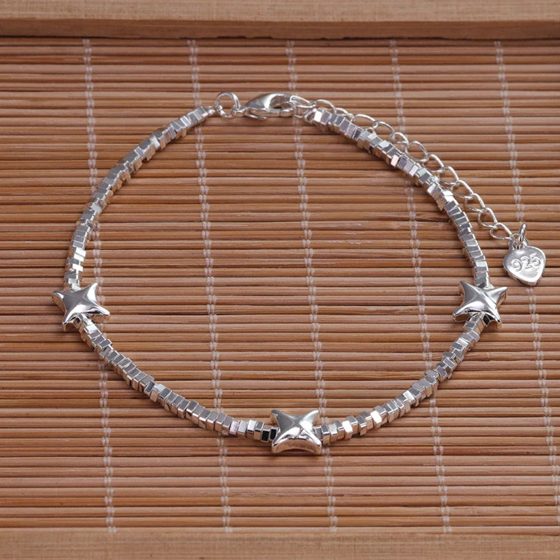 VENTFILLE 925 Sterling Silver Line Extremely fine Bracelet for Women Love Haert Bead Korean Ins Sweet Jewelry Gift