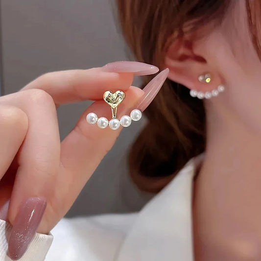 Light Luxury Imitation Pearl Stud Earrings Sweet Heart-shaped Ear Stud For Women Fashion Party Wedding Brid Jewelry Gift