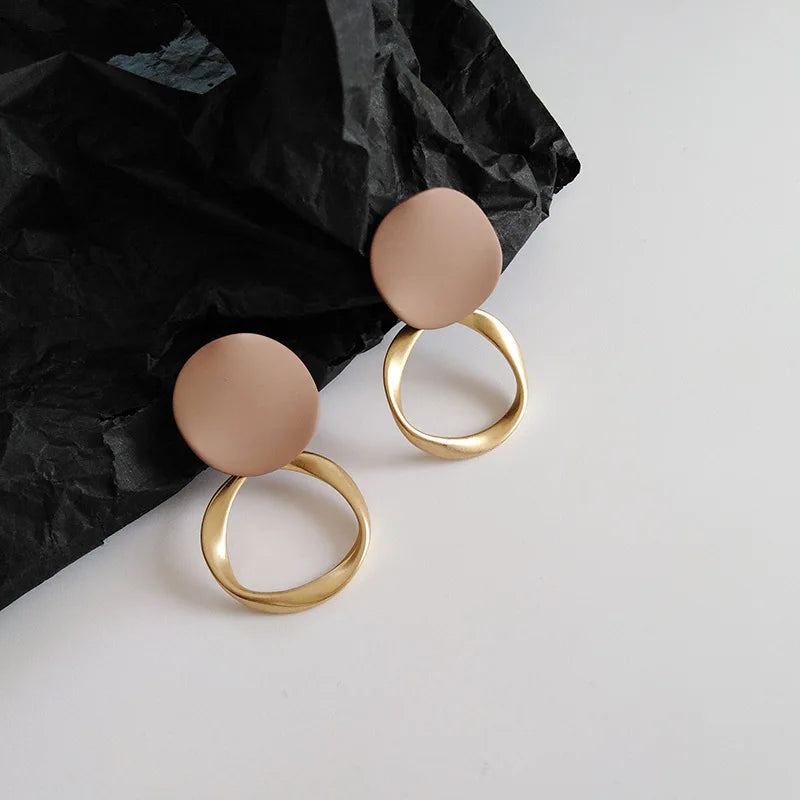 Brown Geometric Round Dangle Earings Vintage Matte Drop Earrings For Women Female Daily Life Ear Jewelry Girl Student Gifts