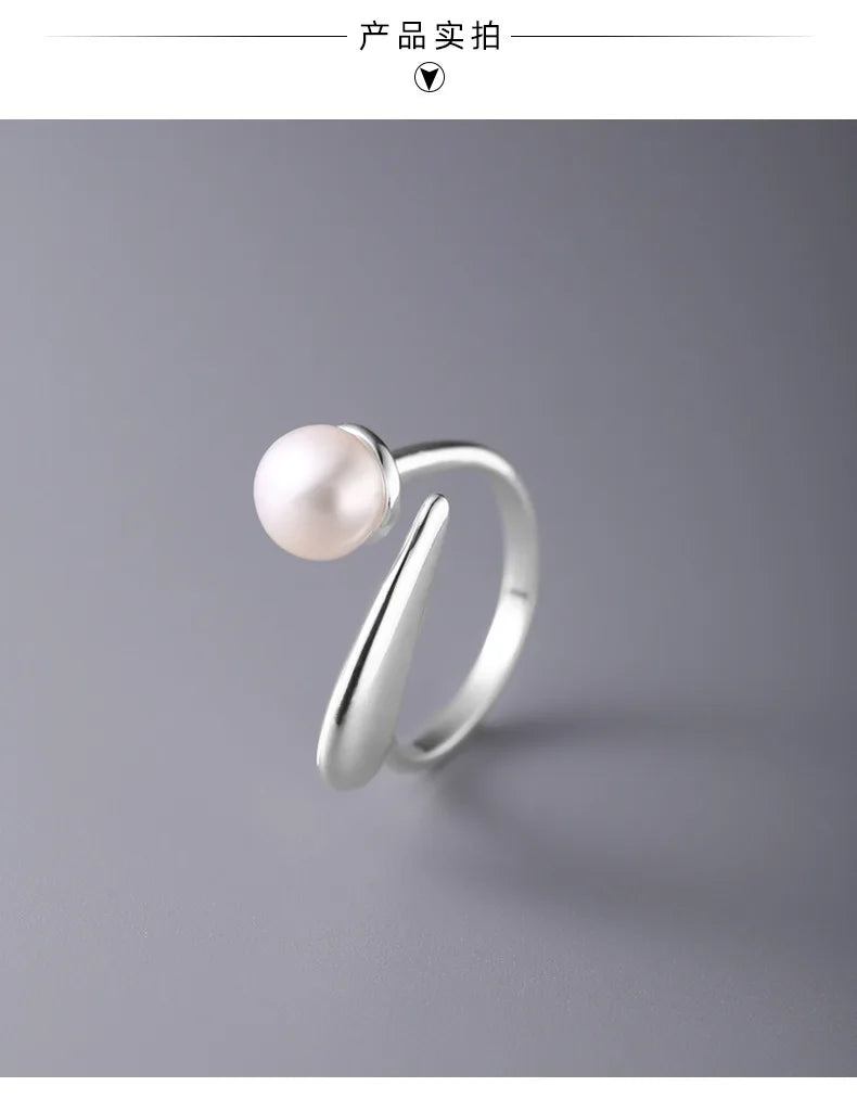 925 Sterling Silver Round Pearl Ring Wedding Adjustable Rings For Women Jewelry Wholesale  Money 925
