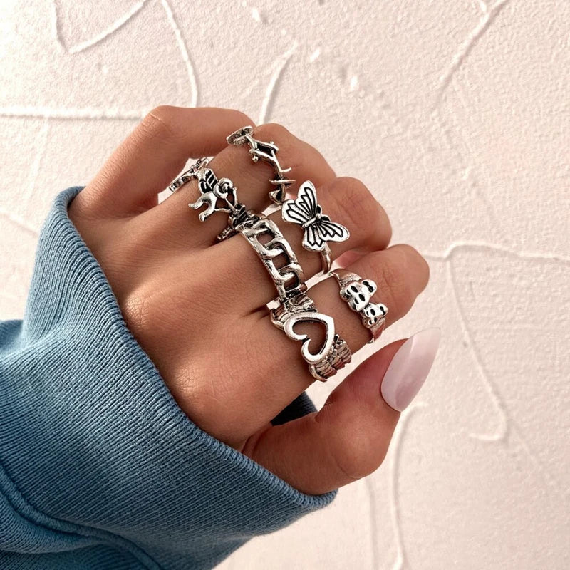 30pcs/Lot Factory Wholesale Alloy Finger Rings For Women HOT New Big Flower Cutout Skull Spider Animal Leaf Love Snake Jewelry
