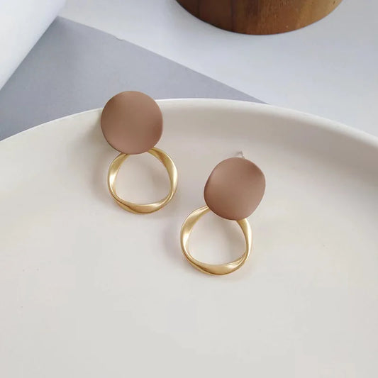 Brown Geometric Round Dangle Earings Vintage Matte Drop Earrings For Women Female Daily Life Ear Jewelry Girl Student Gifts