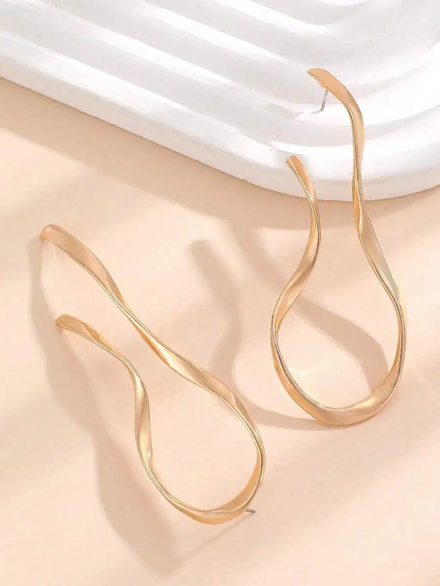 Exaggerated Irregular Geometric Metal Earrings Gold Silver Color Big Dangle Earrings For Women Fashion Minimalist Jewelry