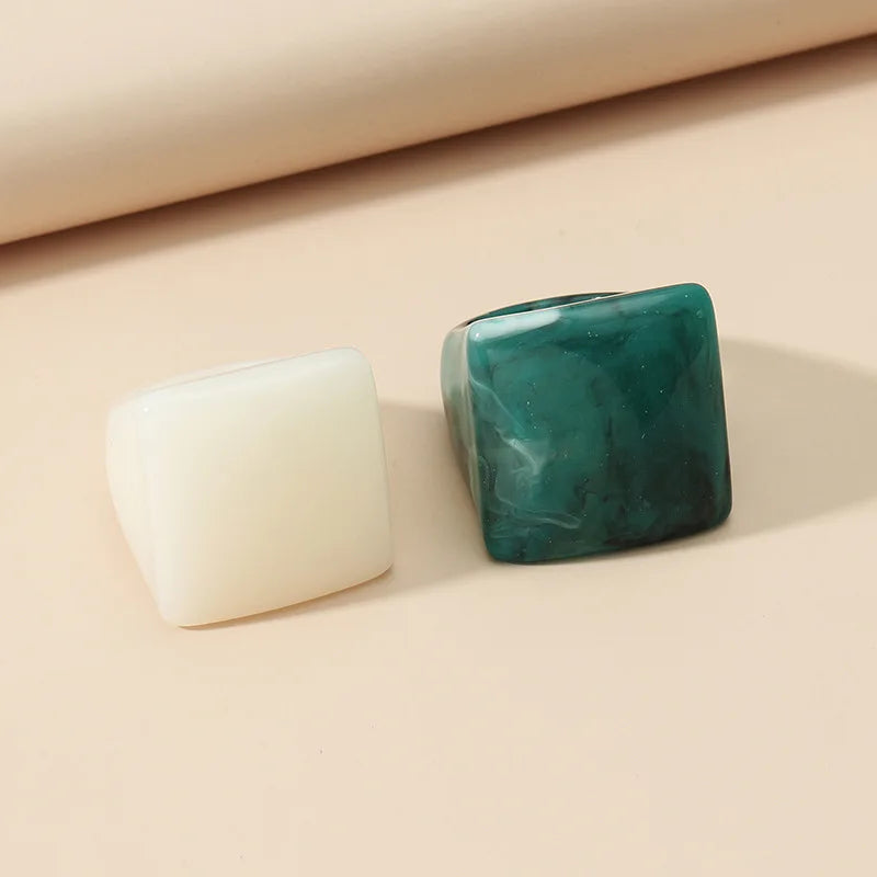 2022 Acrylic Resin Women Ring Set White Green Korean Style Ring Set Vintage Birthday Gift Trendy Geometric Wedding Bands Rings