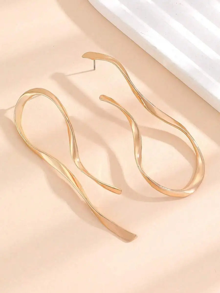 Exaggerated Irregular Geometric Metal Earrings Gold Silver Color Big Dangle Earrings For Women Fashion Minimalist Jewelry