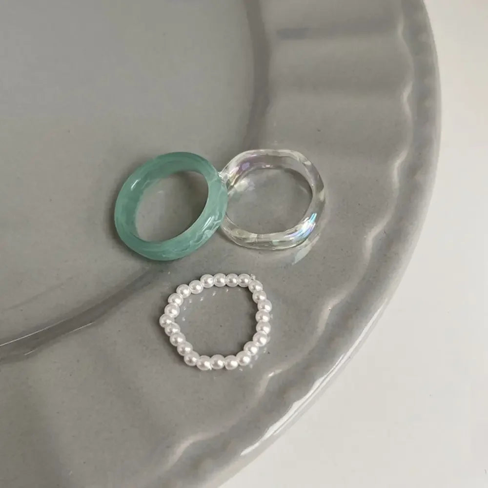 Vegetarian Circle Minimalist Accessories Beads Korean Style Resin Ring Women Pearl Ring Set Popular Accessories Party Favors
