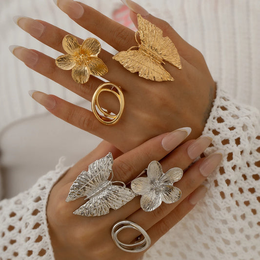 Ingemark 5 Styles Creative Boho Metal Butterfly Flowers Ring for Women Fashion Statement 2025 Adjustable Finger Ring Wed Jewelry