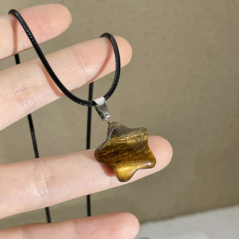 Pentagram Star Crystal Pendant Necklace Sacred Healing Gemstone Natural Stone Pendant for Women Girls Necklace Crystal Healing