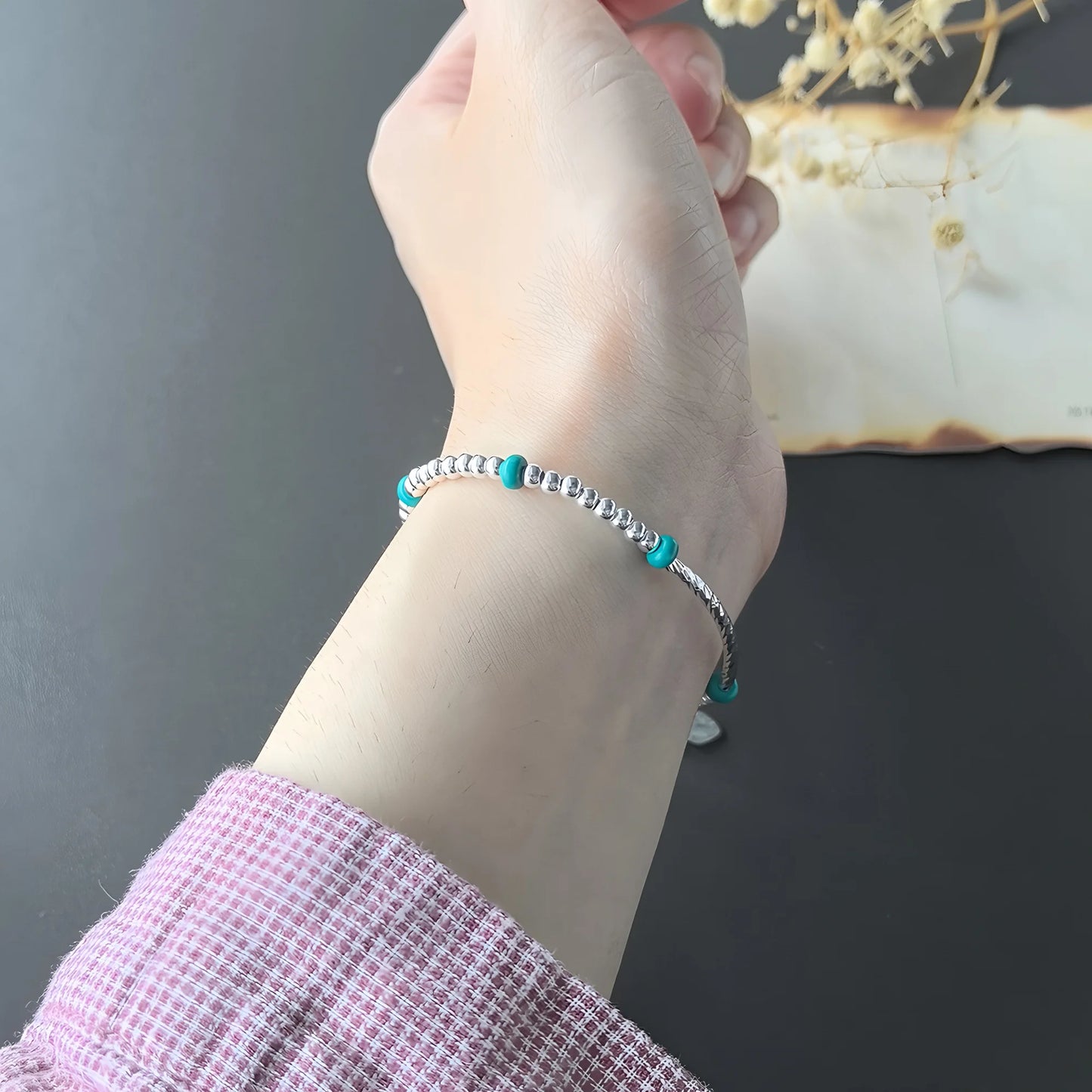 VENTFILLE 925 Sterling Silver Line Extremely fine Bracelet for Women Love Haert Bead Korean Ins Sweet Jewelry Gift