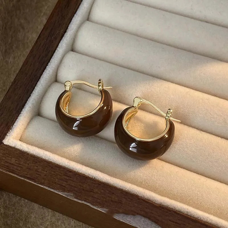 Vintage Dripping Oil U-shaped Earring for Women Simple Hoop Earrings Temperament Personality All-matching Jewelry Female 2024