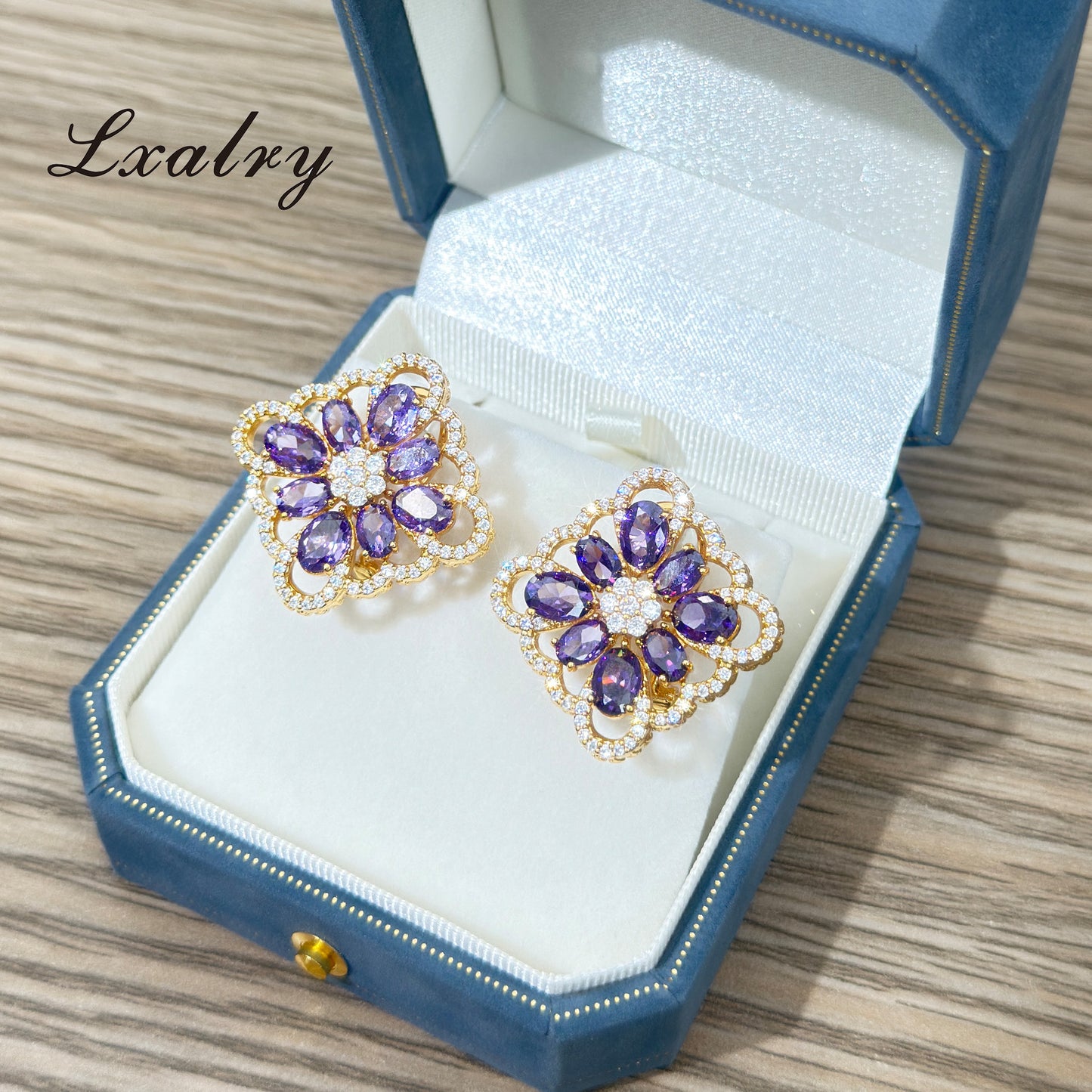 18K Gold Plated Purple Floral Ring & Earring Set