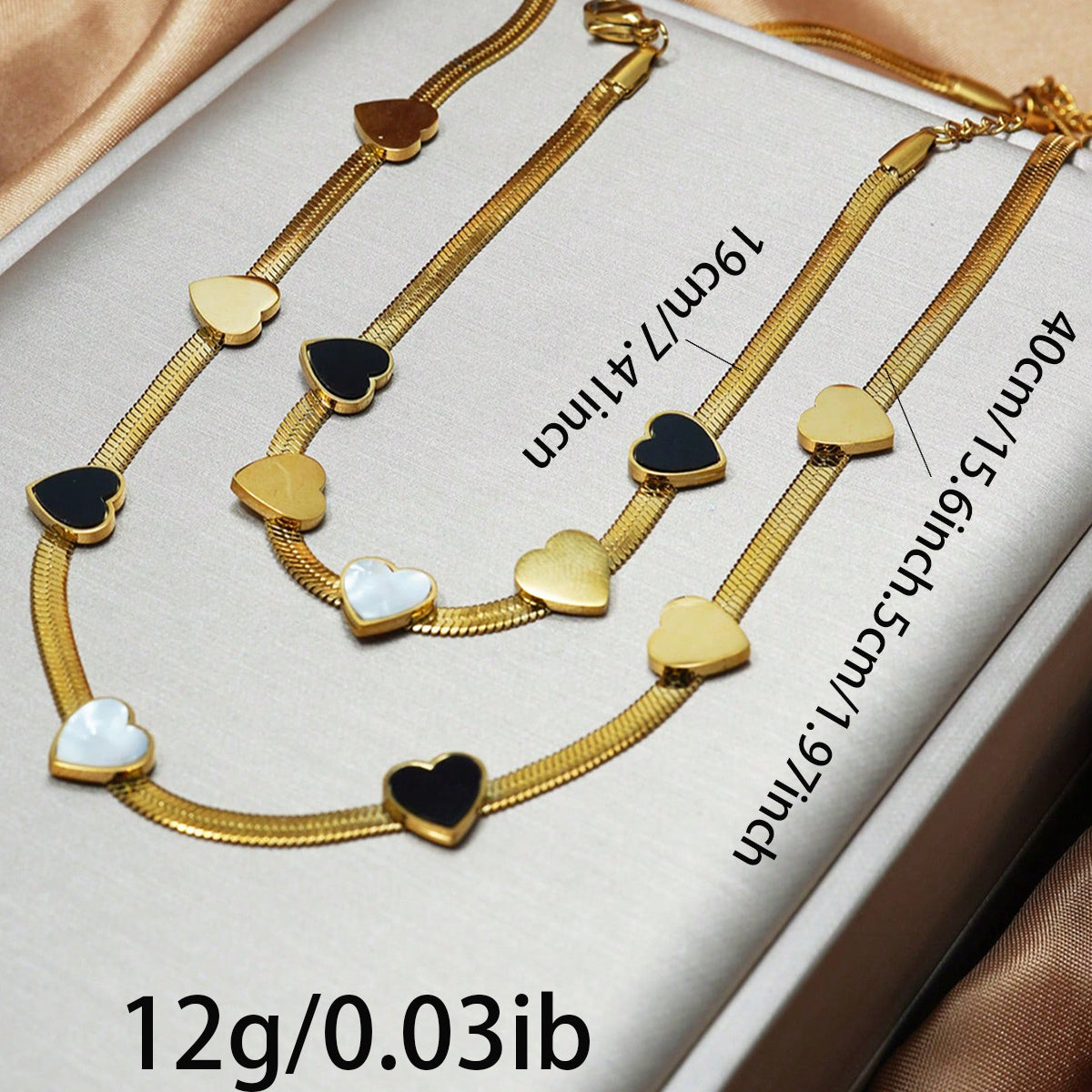 Lxalry 18K Gold Plated Stainless Steel Heart Necklace & Bracelet Set For Women
