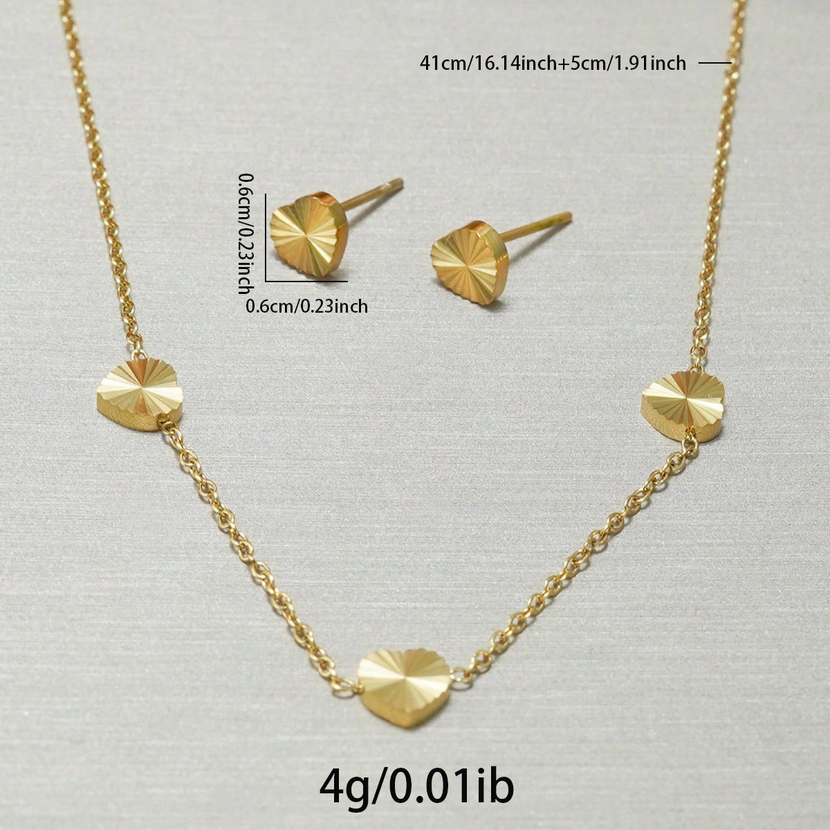 18K Gold Plated Heart Necklace & Earring Set