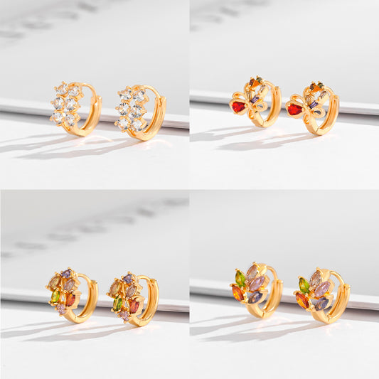 Multi-style Square Crystal Zircon Gold Plated Ear Ring