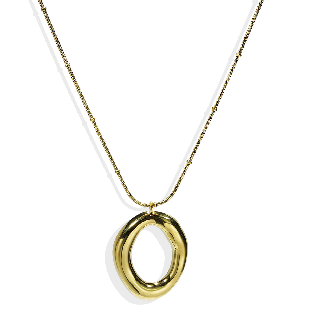 Lxalry 18K Gold Plated Stainless Steel Oval Pendant Jewelry Set