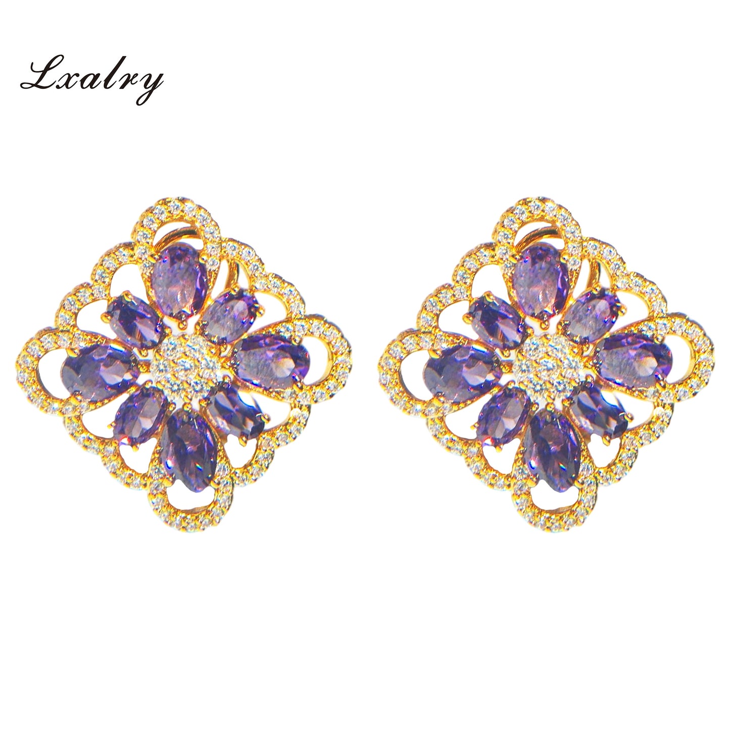 18K Gold Plated Purple Floral Ring & Earring Set