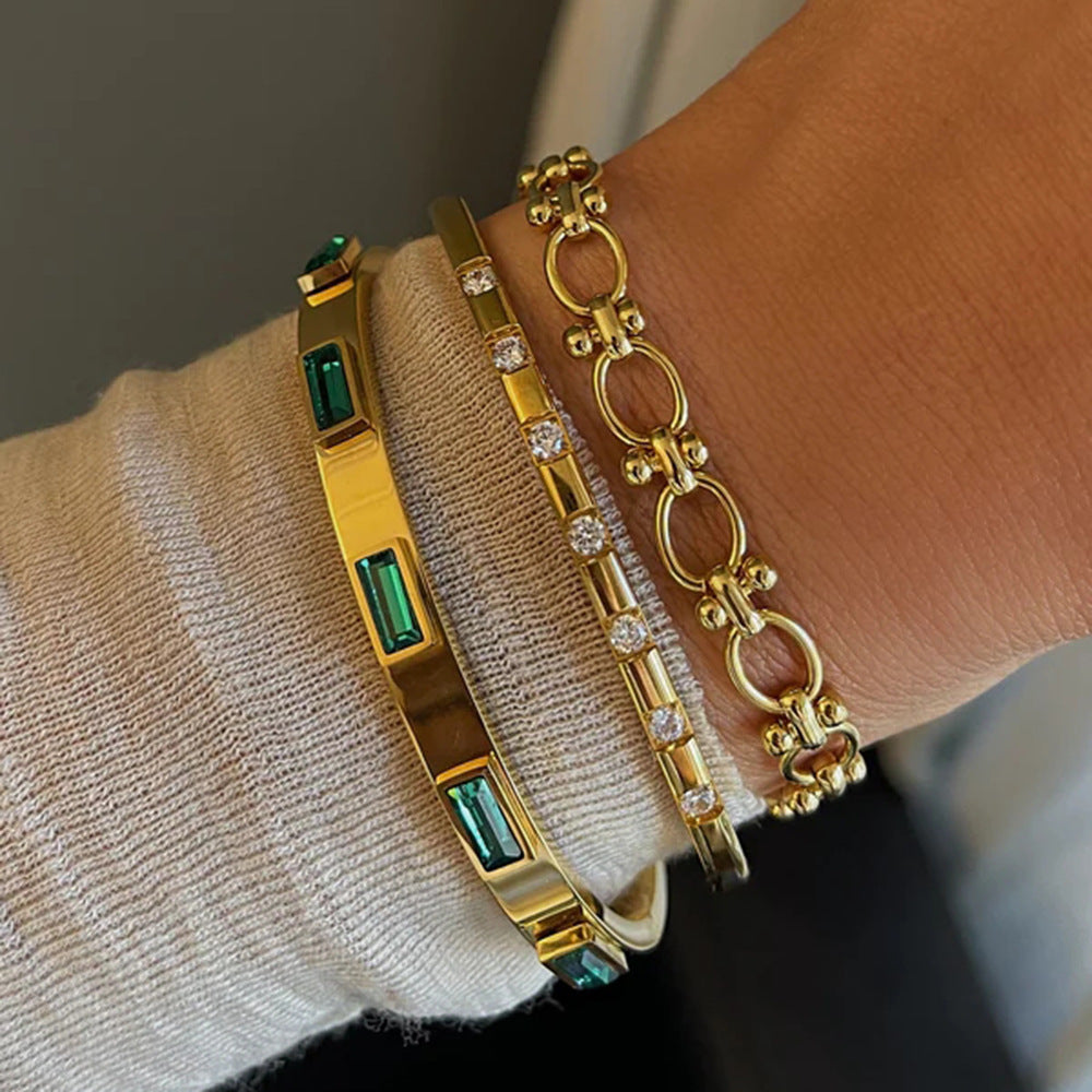 Gold-plated Stainless Steel Bracelets With Zirconia